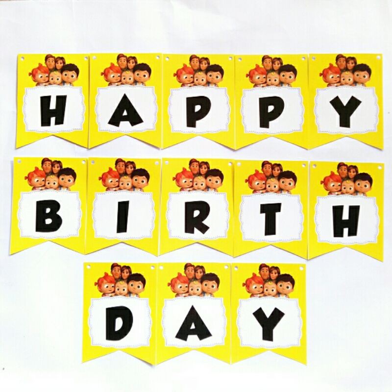 banner baner bunting garland flag happy birthday ulang tahun karakter cocomelon coco melon