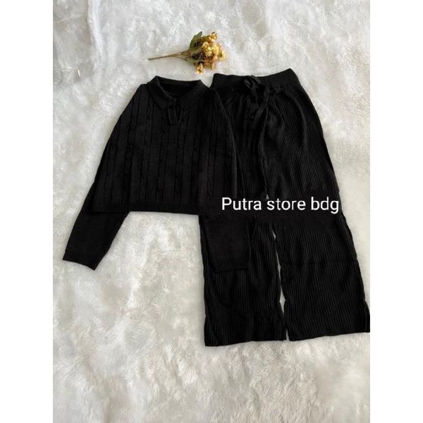 ONE SET EIRA POLO CABLE KNIT DAN KULOT RAJUT PREMIUM