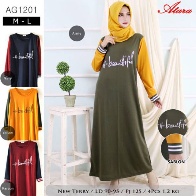  Gamis  Remaja Kaos  Babyterry  Sablon M L Real Pic Shopee 