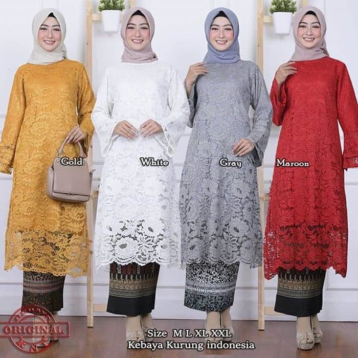 Stelan Kebaya Brokat Kinanti 4 Warna Grey Gold Maroon White Navy Hitam Pink Peach Milo Shopee Indonesia