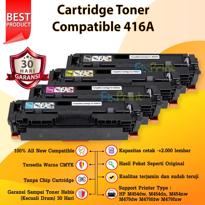 Cartridge Toner Compatible HP 416A 416a W2040A W2041A W2042A W2043A Printer M454dw M454dn M454nw