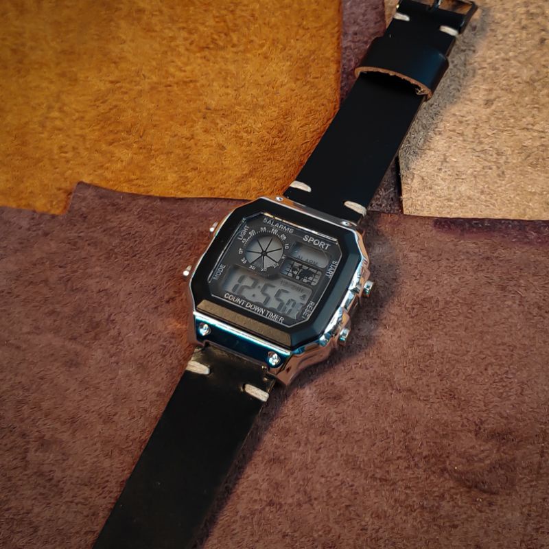 Jam Tangan Pria Casio Digital Kulit Asli Handmade . Termurah bisa COD