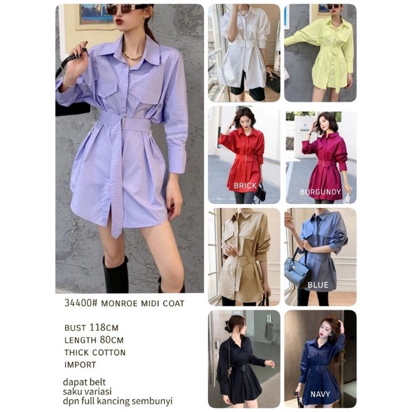 MDLV 34400 MONROE MIDI COAT KEMEJA OVERALL BLAZER WANITA KEMEJA PREMIUM DRESS KEMEJA FASHION IMPORT