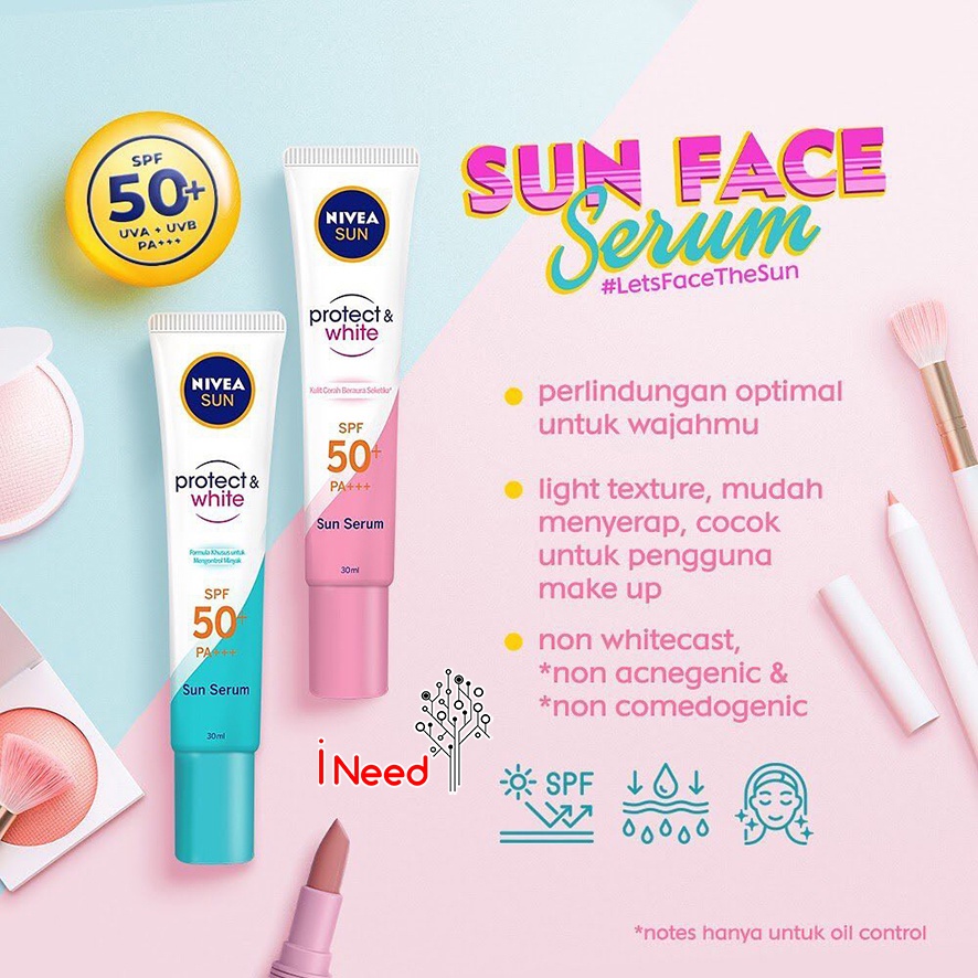 (INEED) NIVEA Sun Protect &amp; White SPF 50+ | Sun Face Serum Instant Aura | Oil Control - 30ml