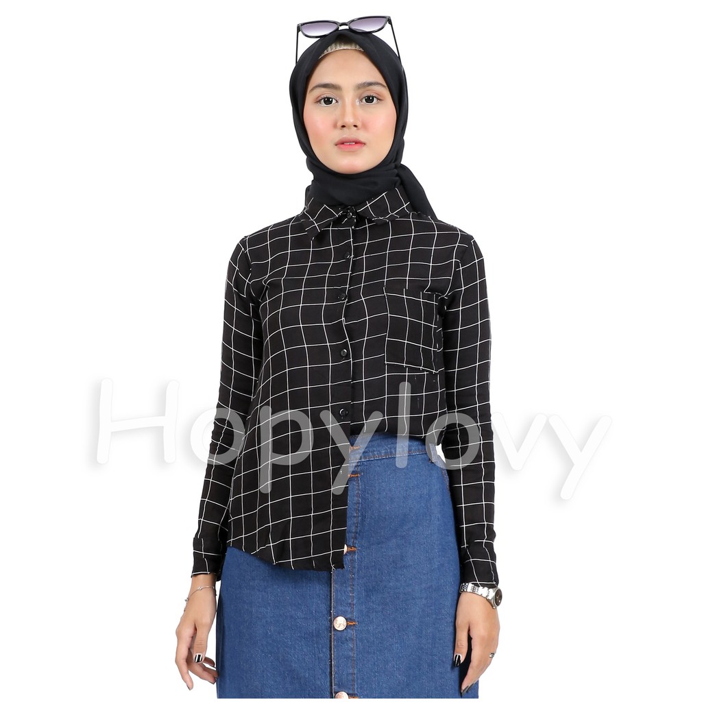 HOPYLOVY - Kemeja Wanita Basic Hem Square