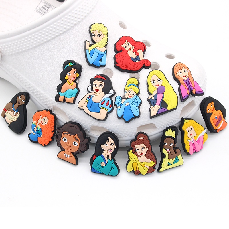 Disney tema Jibbitz kartun lucu Snow White / Elsa / Belle Putri shoe charms  Untuk Anak Perempuan Sandal decorate Crocs Lubang Sepatu accessories