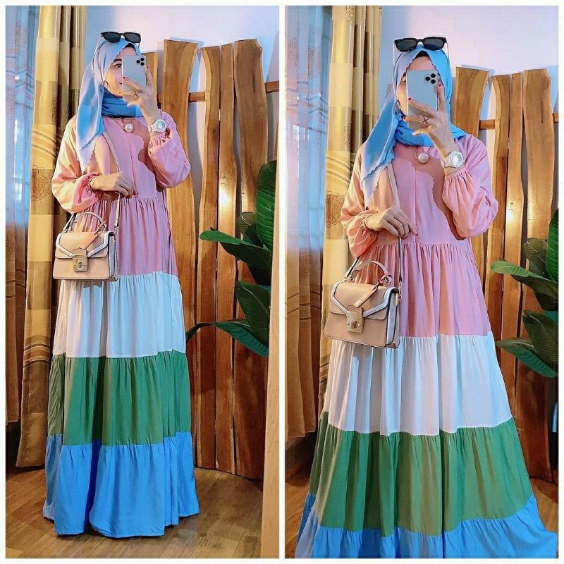 Thalia Maxy, GAMIS/MAXI DRESS WANITA MUSLIM CANTIK FIT XL BAHAN KATUN RAYON IMPORT LD104 ZIPPER BUSUI