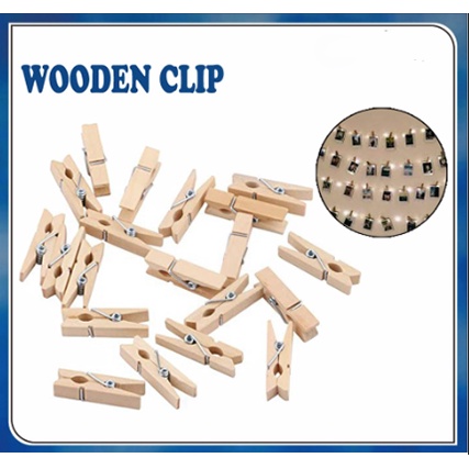 Per 1pcs - WOODEN CLIP / JEPITAN KAYU lampu tumblr Panjang 3,5cm / Tali Rami Wooden Clip 135cm