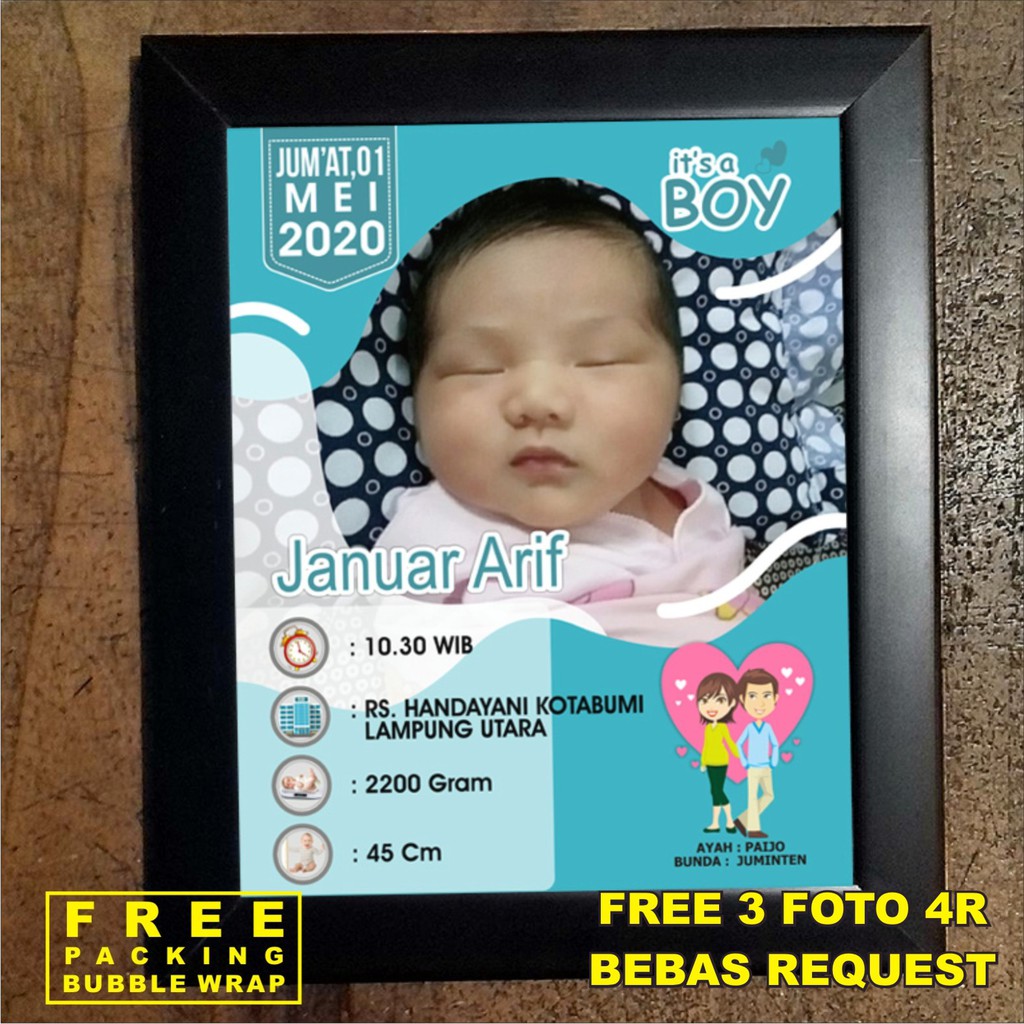 

kado hadiah biodata bayi pigura ukuran 10r packing bubble wrap