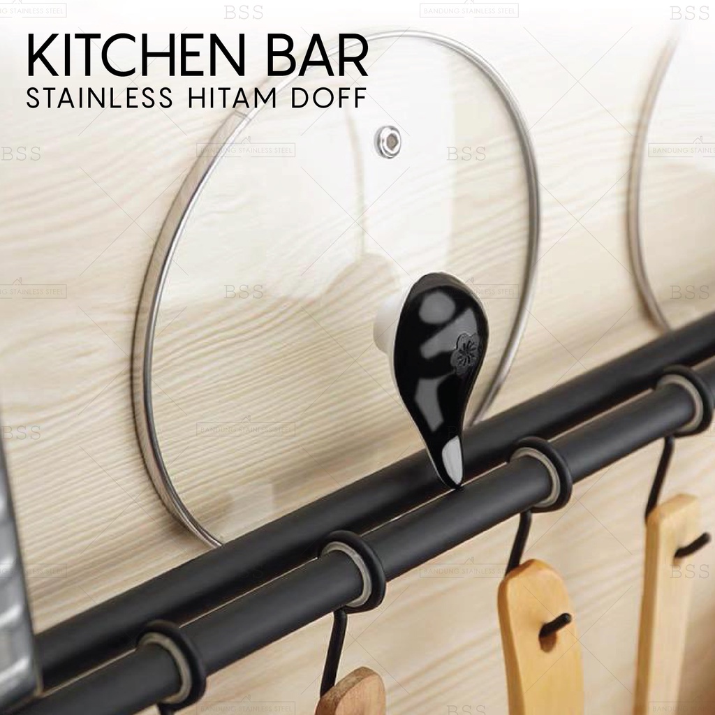 Kitchen bar hitam doff 60cm 80cm 100cm single double gantungan rak dapur pisau panci stainless