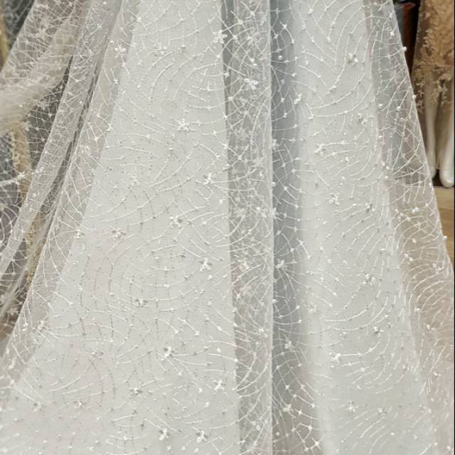 Tulle / Tile Akar Mutiara Khusus Putih per 1 meter