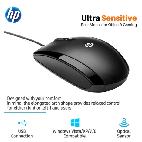 Mouse HP X500+mousepad gaming laptop pc kabel usb wired optical 3D qriginal/Mouse HP X500 Wired USB-hitam /