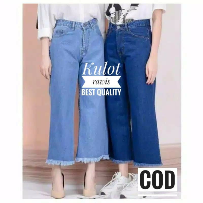 Celana Kulot Rawis jeans Highwaist Boyfriend OOTD-Celana Panjang-Celana Jeans-Celana Wanita-Celana P