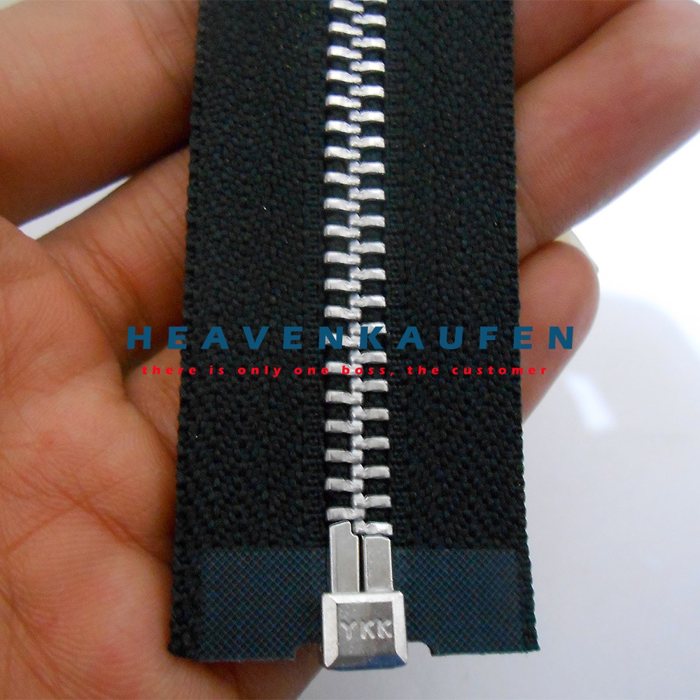 Resleting/Zipper Jaket Besi YKK 60 cm Daun Hitam Gigi Silver