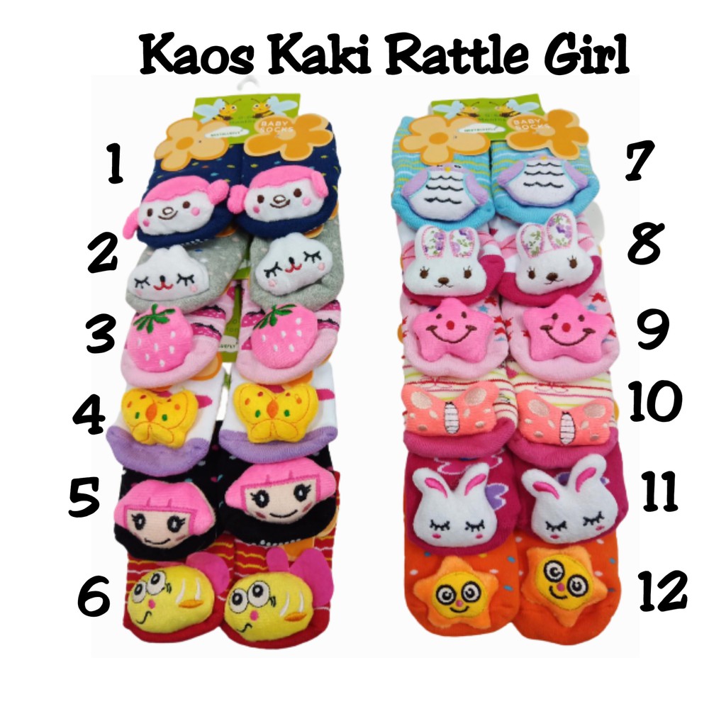 Kaos Kaki Rattle 3D Bayi 0-6 Bulan Girl / Kaos Kaki Rattle Bayi / Kaos Kaki Newborn