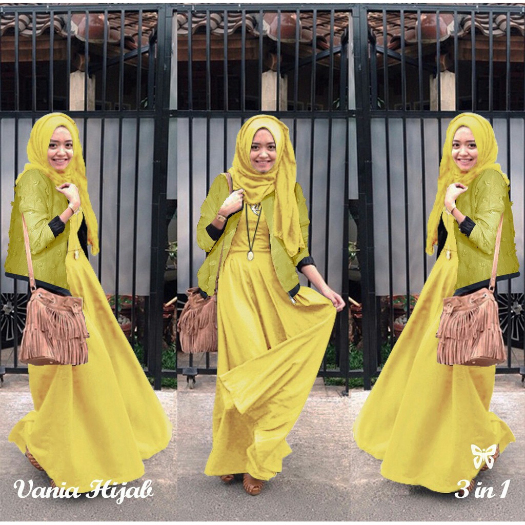 HOPYLOVY Gamis Wanita Vania Set Cardigan Outer Rubiah | NEW COLOURS | Maxi Dress | Fashion Muslim