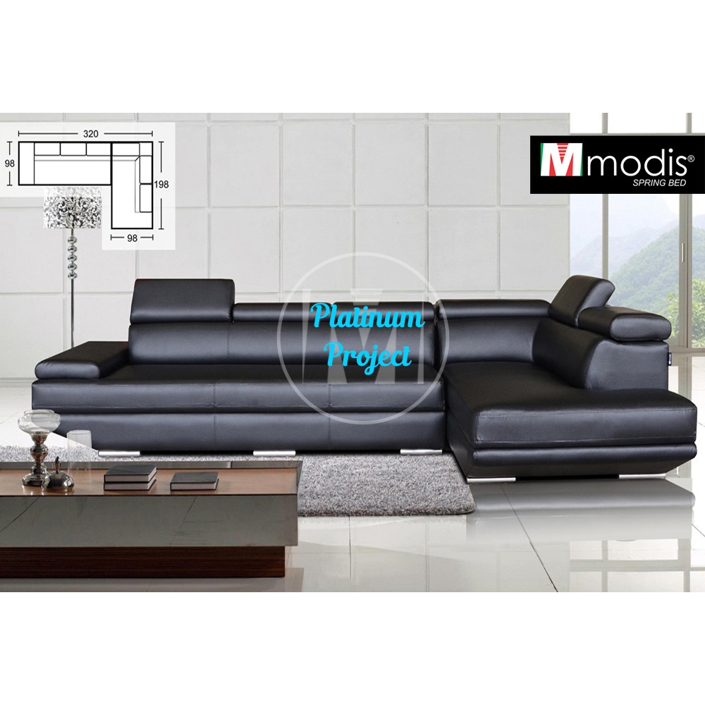 Sofa Tamu Modis Bremen - Sofa Sudut Minimalis Kepala Hidrolik - black -Medan