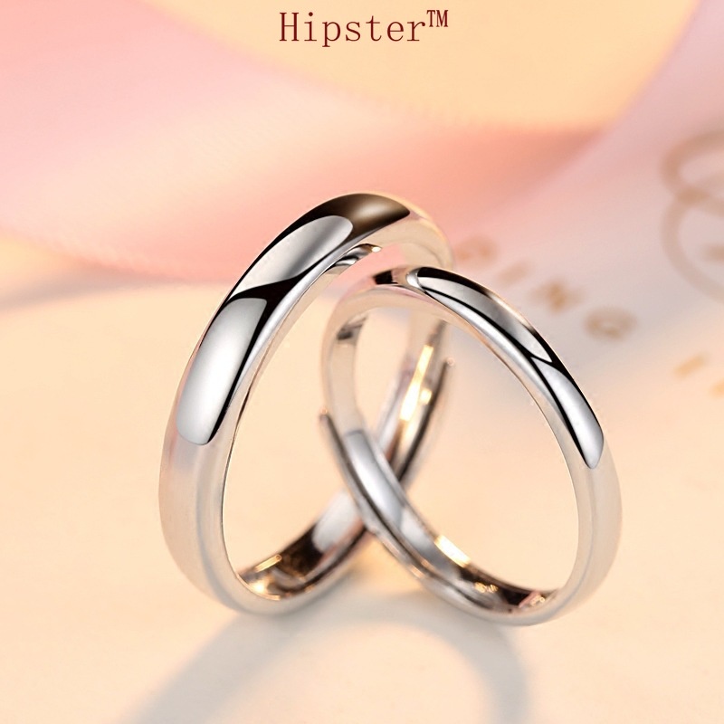 Simple and Versatile Fashion White Gold Color Glossy Romantic Couple Ring