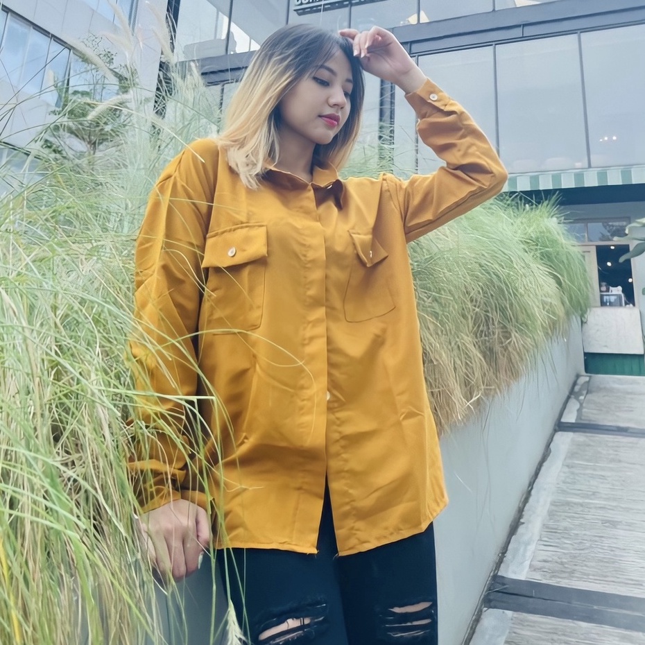 RX FASHION - KARINA BLOUSE OVERSIZE SHIRT TOP XXL  TWISTCONE/ ANGGITA BLOUSE POCKET OVERSIZE / AIRFLOW PREMIUM - NN