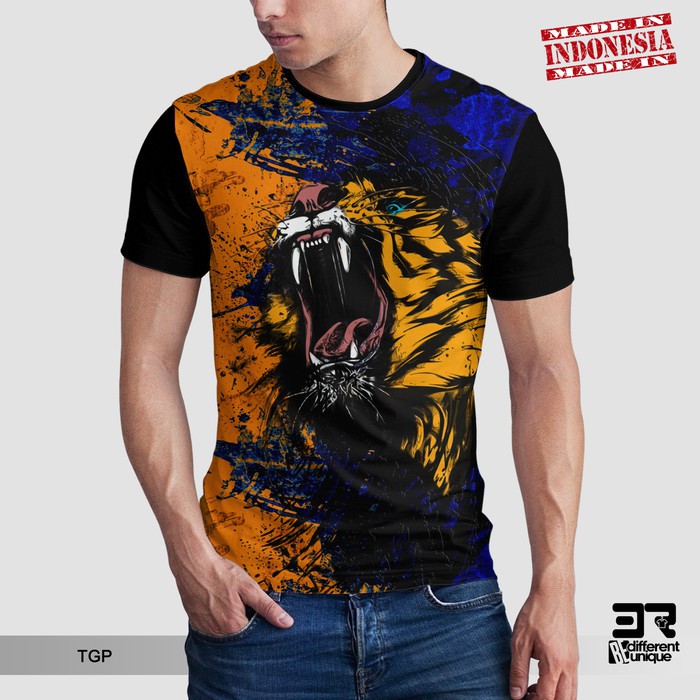 KAOS PRINT 3D DISTRO 3R UNISEX DEWASA & ANAK MOTIF H E W A N TIGER PAINT ( TGP HITAM )
