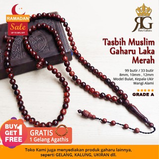 Tasbih Kayu  Gaharu Laka Merah Wangi Alami GRADE A Kepala 