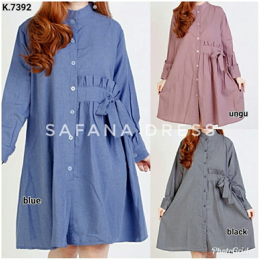 Baju atasan tunik korean style wanita / Tunic katun rayon premium / Tunik lengan balon kerut  K3G1