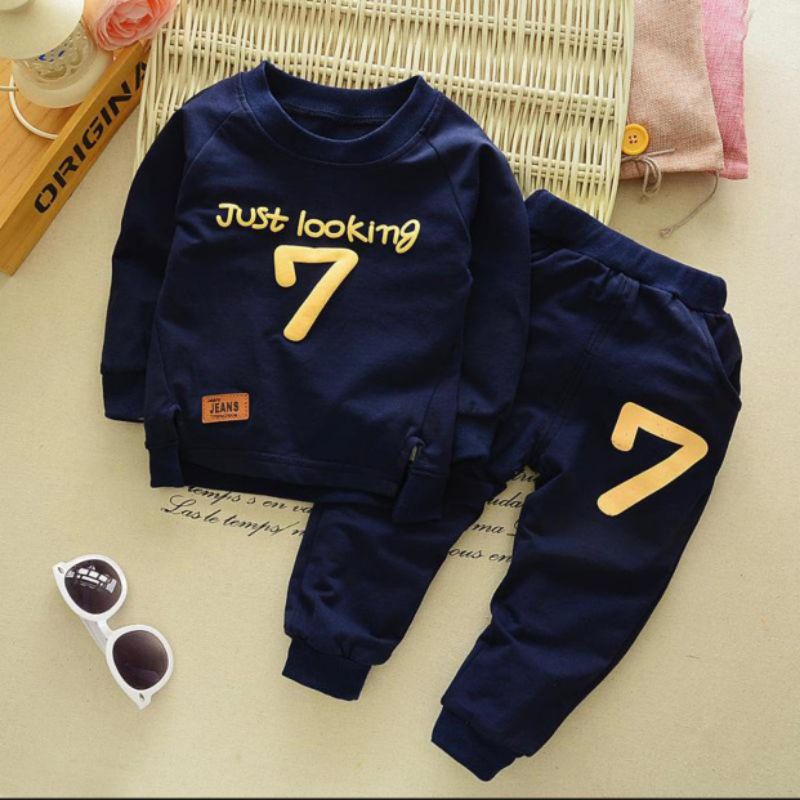 Setelan sweater anak motif just looking 1-5thn/baju anak laki laki baju anak perempuan pakaian anak laki laki pakaian anak perempuan /jaket anak /atasan anak termurah /terlaris bisa pilih warna