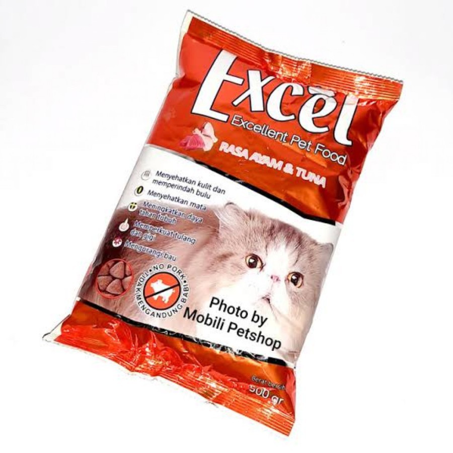 Makanan kucing Excel 1kg rasa ayam & tuna bentuk segitiga