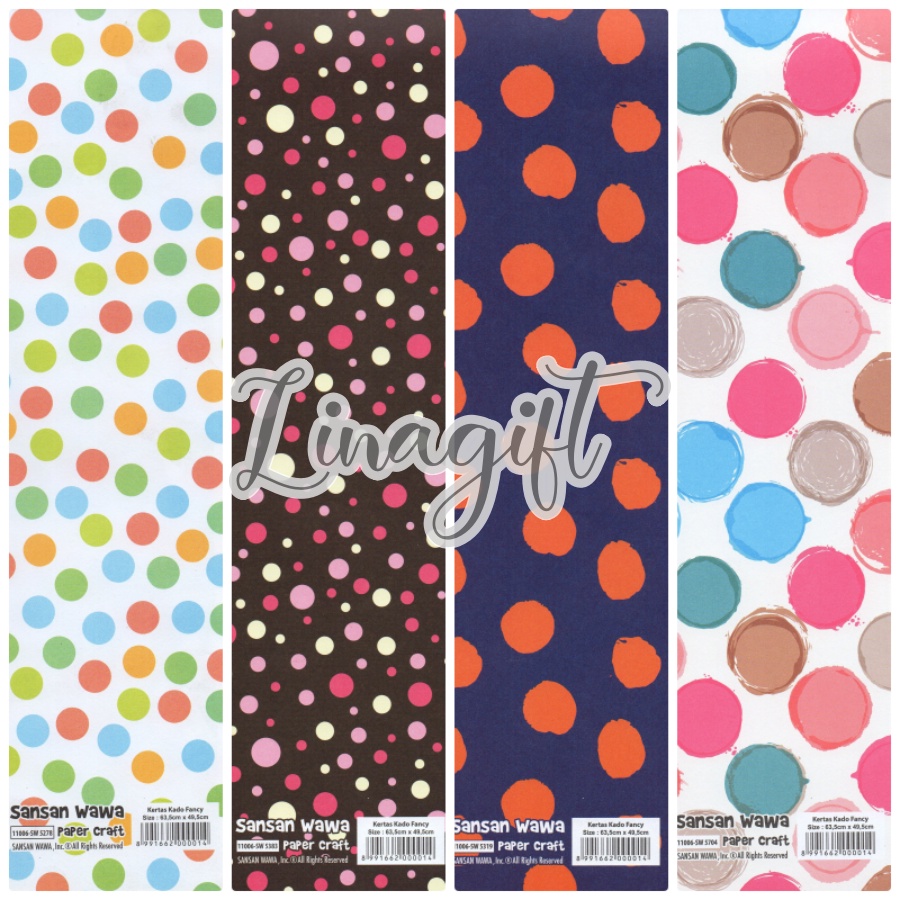 ( 5 Lembar ) POLKADOT SANWA - KERTAS KADO - GIFT WRAP PAPER SANSAN WAWA POLKADOT/ TRIANGLE / SEGITIGA / VINTAGE / ONDE/ CIRCLE/ DOTS/ BULAT/ DEWASA / CLASSICS