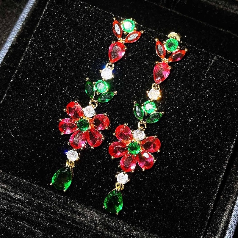 Internet Celebrity Same Style Exquisite Pink Green Natural Crystal Stud Earrings