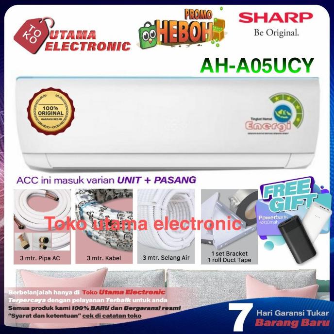 Promo Ac Sharp 1/2Pk Ah-A5Ucy +Pasang Instalasi Garansi Resmi 10Tahun - Unit Only