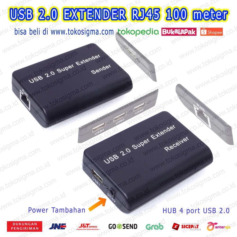 USB EXTENSION EXTENDER OVER LAN RJ45 CAT5E CAT6 100M HUB 4PORT USB 2.0