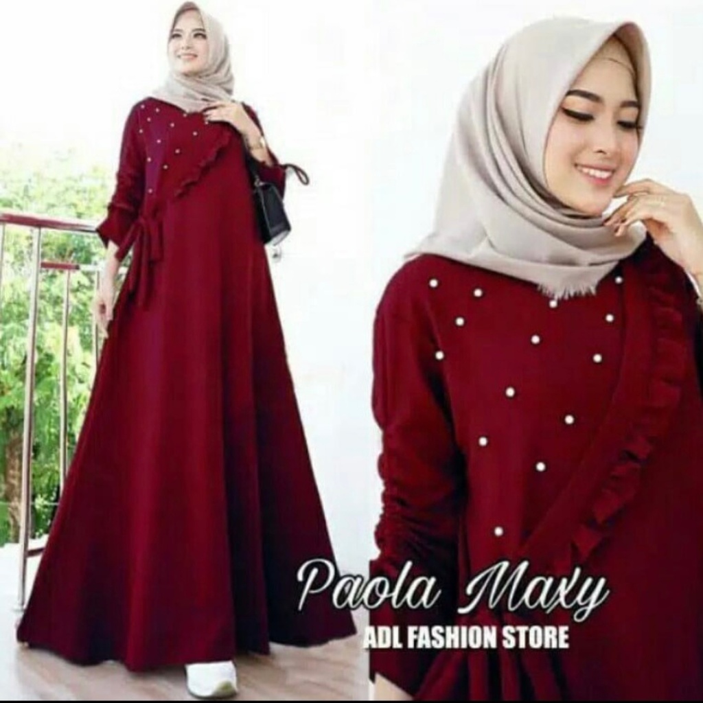 GAMIS BRUKAT MUTIARA QUEENBY KOMBINASA MOSCREPE / Gamis Brukat Busui Muslimah Bumil-PAOLA MAROON