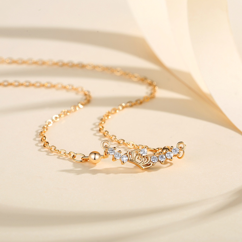 Y590 [COD✔] Kalung Mahkota Titanium Lapis Emas 18k Kristal Wanita Perhiasan Kalung Wanita Titanium Anti Karat