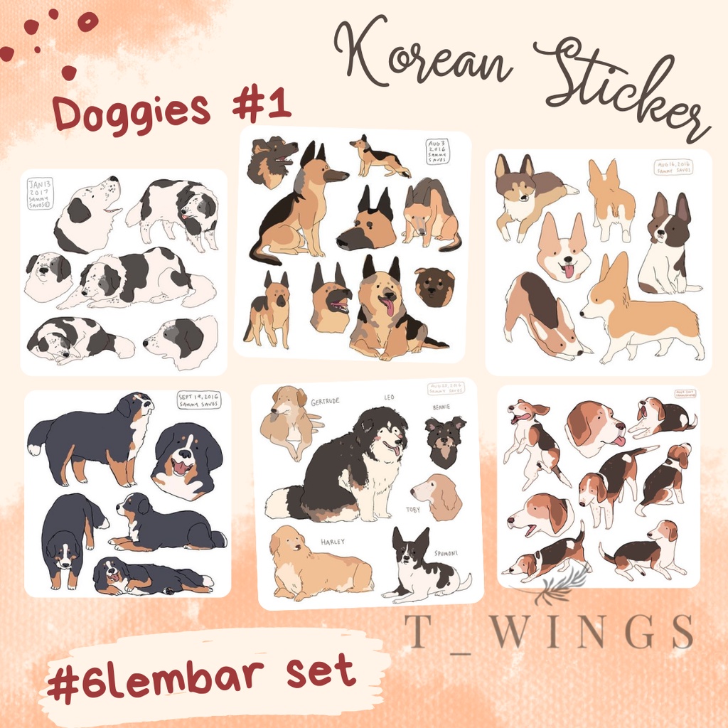 

[ MEDAN ] 1 SET = 6 LMBR / STIKER DIY SCRAPBOOK / STIKER DOGGIES VERSION / STIKER DIARY JURNAL BUJO