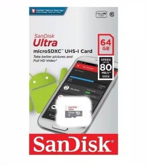 SanDisk Memory 64GB 80 MB/s CLASS 10 ULTRA Non adapter