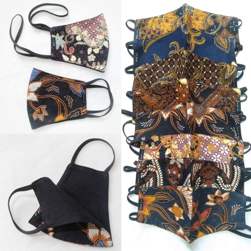 Masker kain batik 3ply / 3 lapis Manly original earloop / headloop / hijab