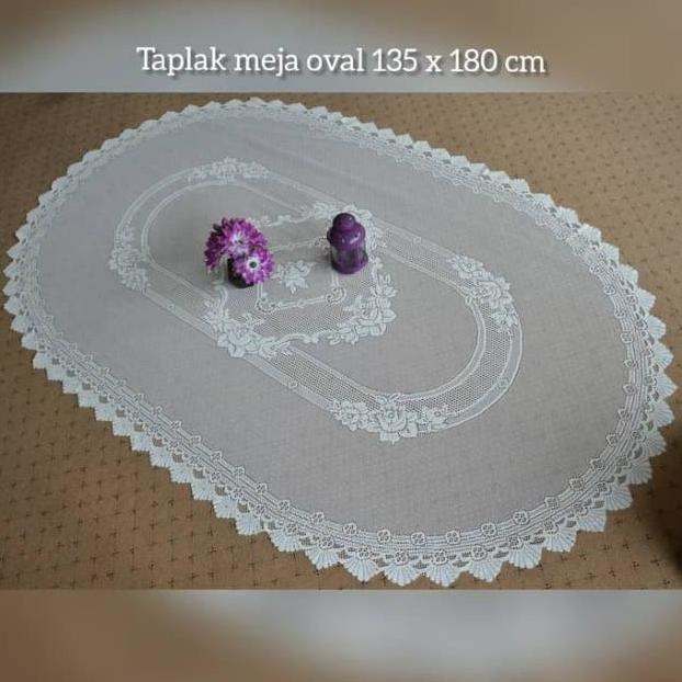 Taplak Meja Makan Oval 4 Kursi Kain Warna Putih Polos Vintage Klasik Chip