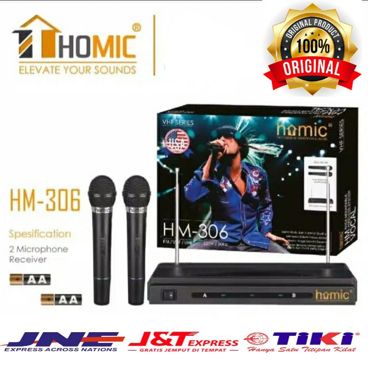 HOMIC Mic Wireles Tanpa Kabel HOMIC TYPE HM306 HM 306 HM-306 dan Blutut Reciver