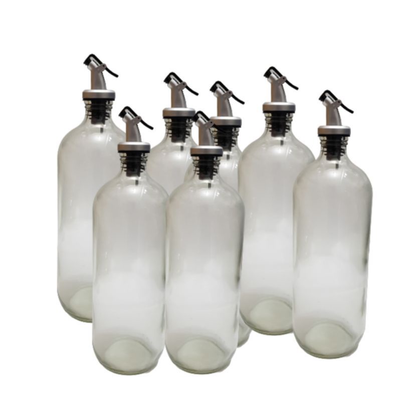 Botol Kaca 1 liter Tutup Flip Pourer Silver  / Botol Bolles / Botol Madu / Botol kecap / Botol Dapur  / Botol Jamu kaca 1 liter1