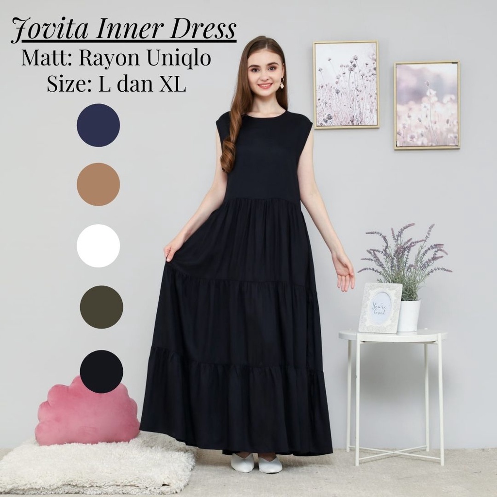 JOVITA INNER DRESS GAMIS Kutung Tanpa Lengan Bahan Rayon Uniqlo Ukuran L XL LD 104-110 | Long Dress 