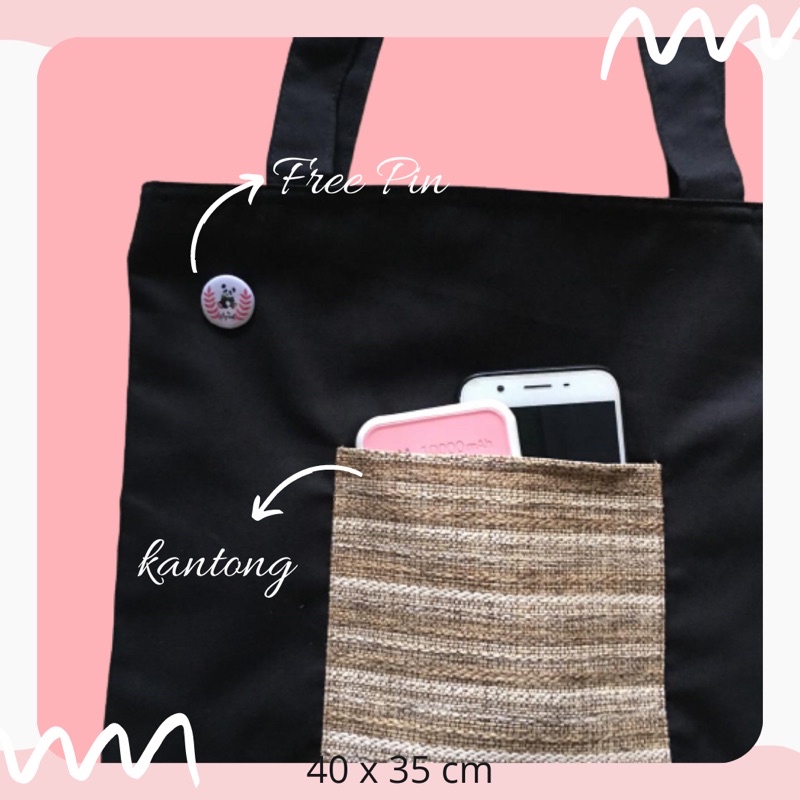 Totebag Black Edition Tas Kuliah Ukuran 35×40 cm