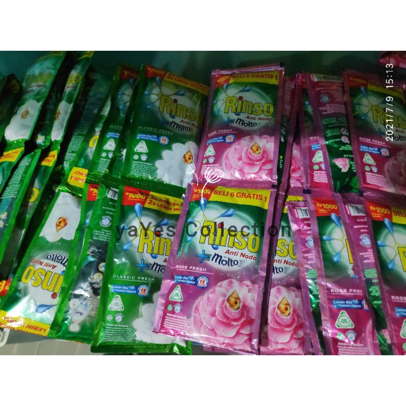 Rinso + Molto Anti Noda Deterjen Cair 1 Renceng 6 Sachet pcs Rencengan Sabun cuci baju detergen Rose