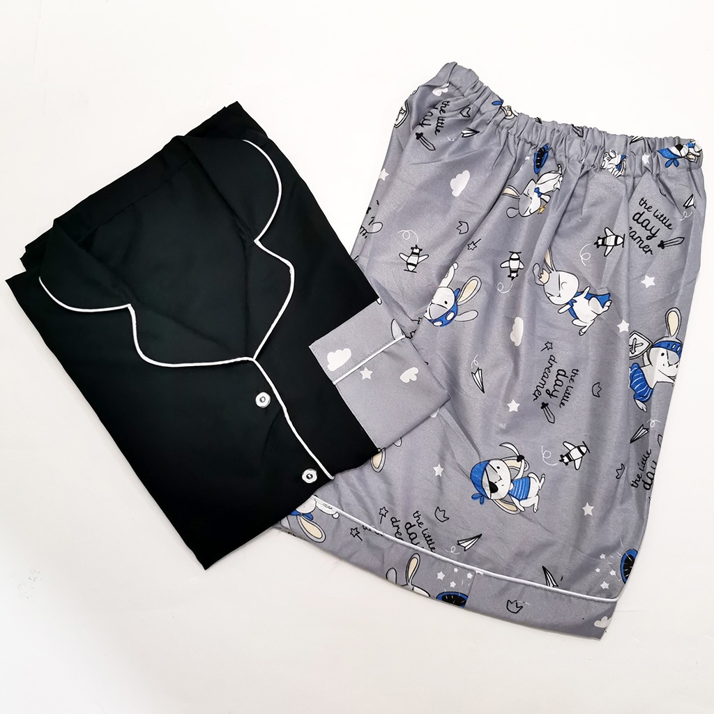 Setelan Piyama Dewasa Celana Pendek Lengan Pendek Hotpant All Size-HPL PIRATE BLACK COM