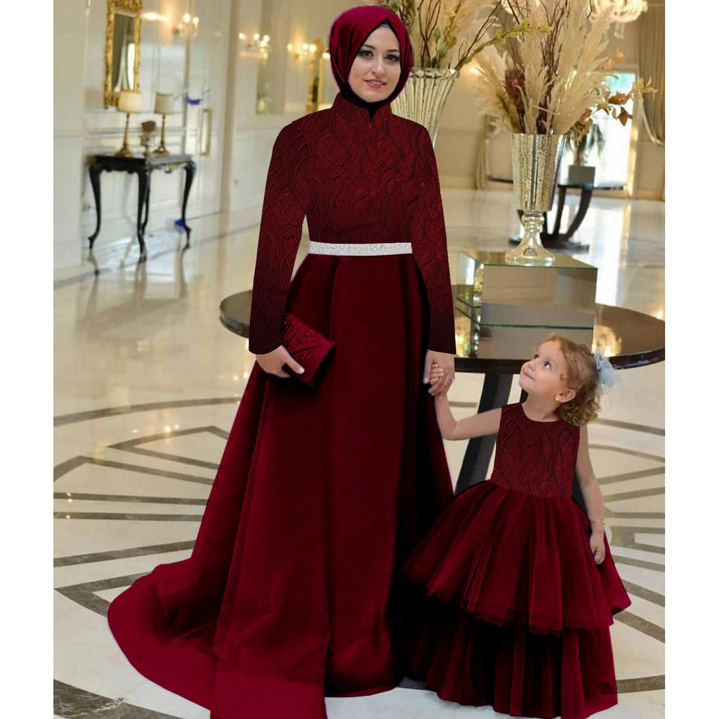 Baju Gamis Dress Maxy Wanita Muslimah Couple Cauple Cople Kapel Ibu Dan Anak Perempuan Cewek Fashion Busana Muslim Model Terbaru 2021 Kekinian Set Hijab Syari Murah Simple Elegent Modern Untuk Pesta Kondangan