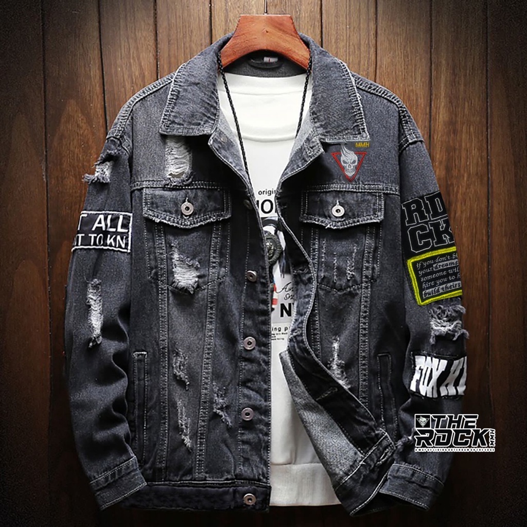 Bayar Ditempat/ jaket jeans pria terbaru 2025 / jaket jeans pria motif emblem terbaru/ jaket pria keren/ jaket pria denim jeans