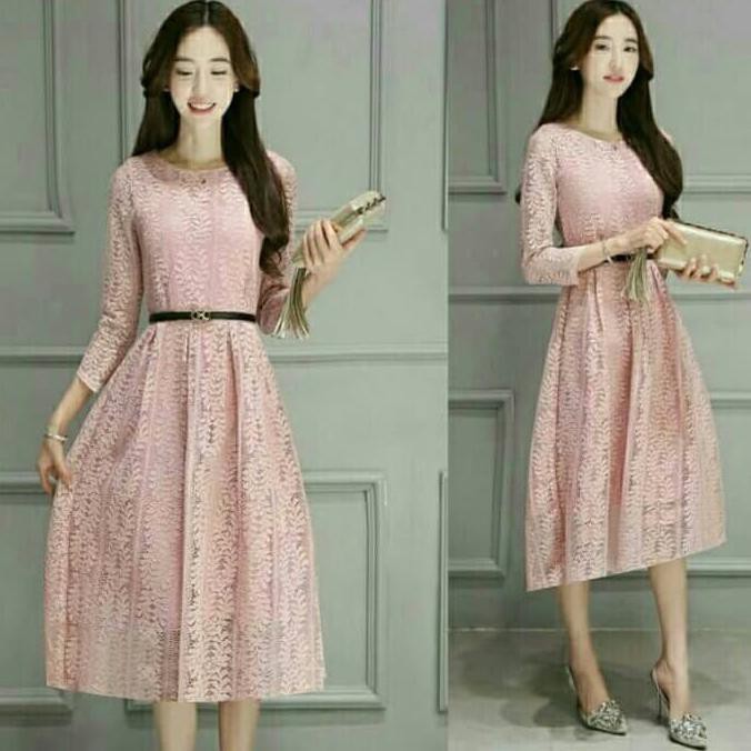 Dress Brukat Jolly - Merah Salem