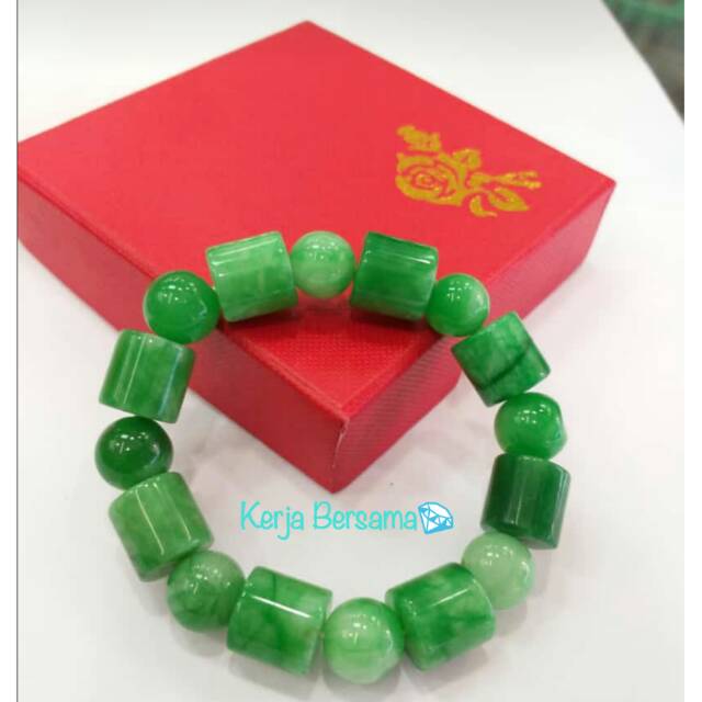 Gelang Batu giok asli motif tabung bulat
