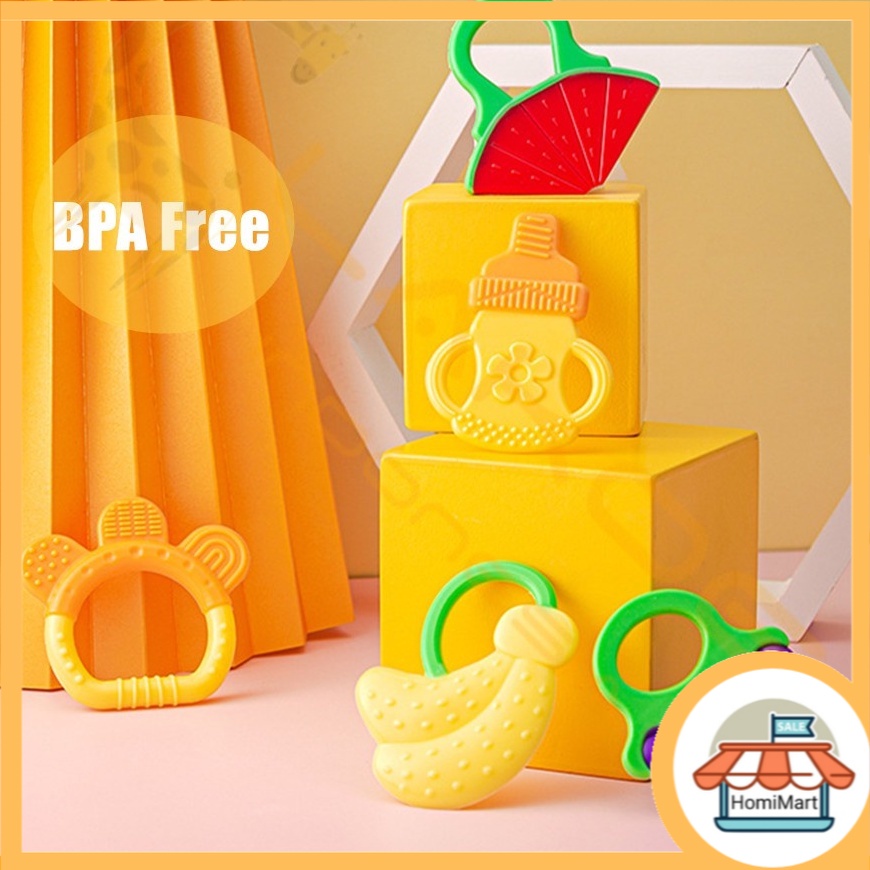 homimart I Baby Fruit Teether Gigitan Bayi Bentuk Buah Bahan Silikon / Mainan Bayi Bentuk Buah Silicone