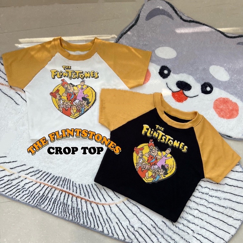 Tq88indonesia Fashion Baju Crop Wanita Terbaru / The Flintstones Crop Top / Baju Atasan Crop Cewek / Baju Santai Cewek / Ootd Kekinian / Outfit Citayam / Pakaian Sehari-hari